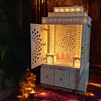 Premium 3D Corian Mandir with Sliding Doors – Spacious & Stylish
