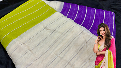 Pushpa 2 Moss Silver Line Saree - Purple