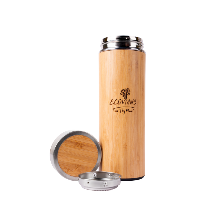 Bamboo Water Bottle | Thermos Bamboo Flask | Hot & Cold | Unique & Stylish Bottle for Office Gym Travel