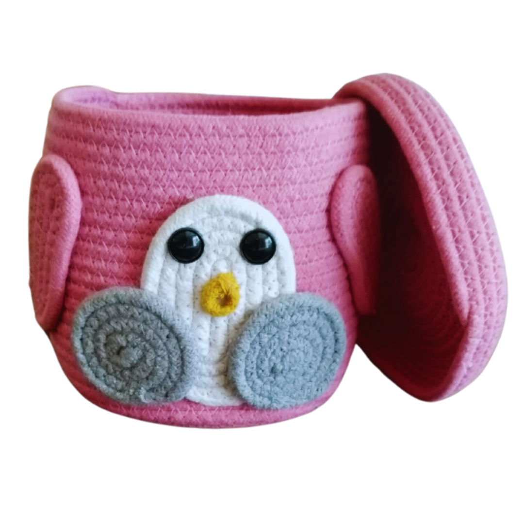 Cotton kids Storage Basket, Organizer Box, Penguin face- Pink/ size(6*6) Handwoven Eco-Friendly Foldable Storage Basket Bins with Lid Cotton kids Storage Basket, Organizer Box, Penguin face- Pink/ size(6*6) Handwoven Eco-Friendly Foldable Storage Basket Bins with Lid