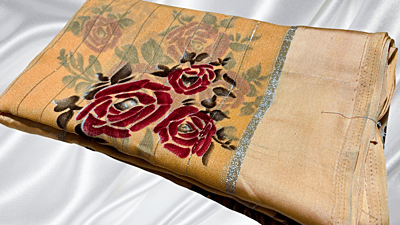 Silver Line Rose Satin Saree - Light Orange