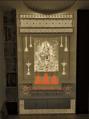 "Devi Durga Divine Corian Mandir with Illuminated Bells"