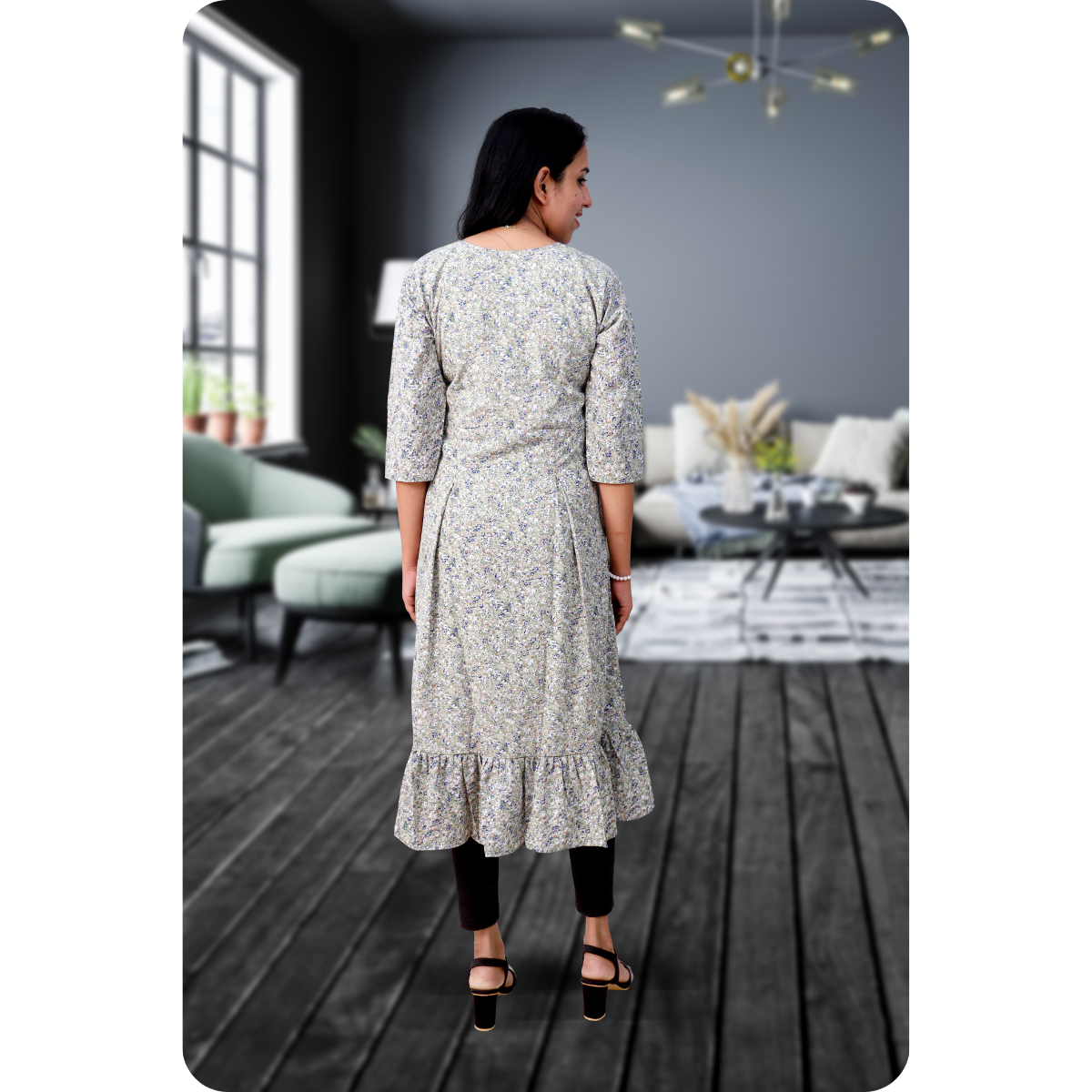 Isha Grey With Blue Print