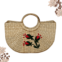 13-Inch Kauna Basket with Handle & Embroidery | Handwoven Natural Gift Basket | Eco-Friendly Decorative Hamper