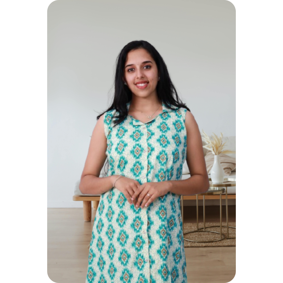 Shiya Sleeveless Geometric Green Print