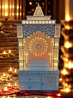 Premium Corian Mandir with Intricate Carvings and LED Lighting