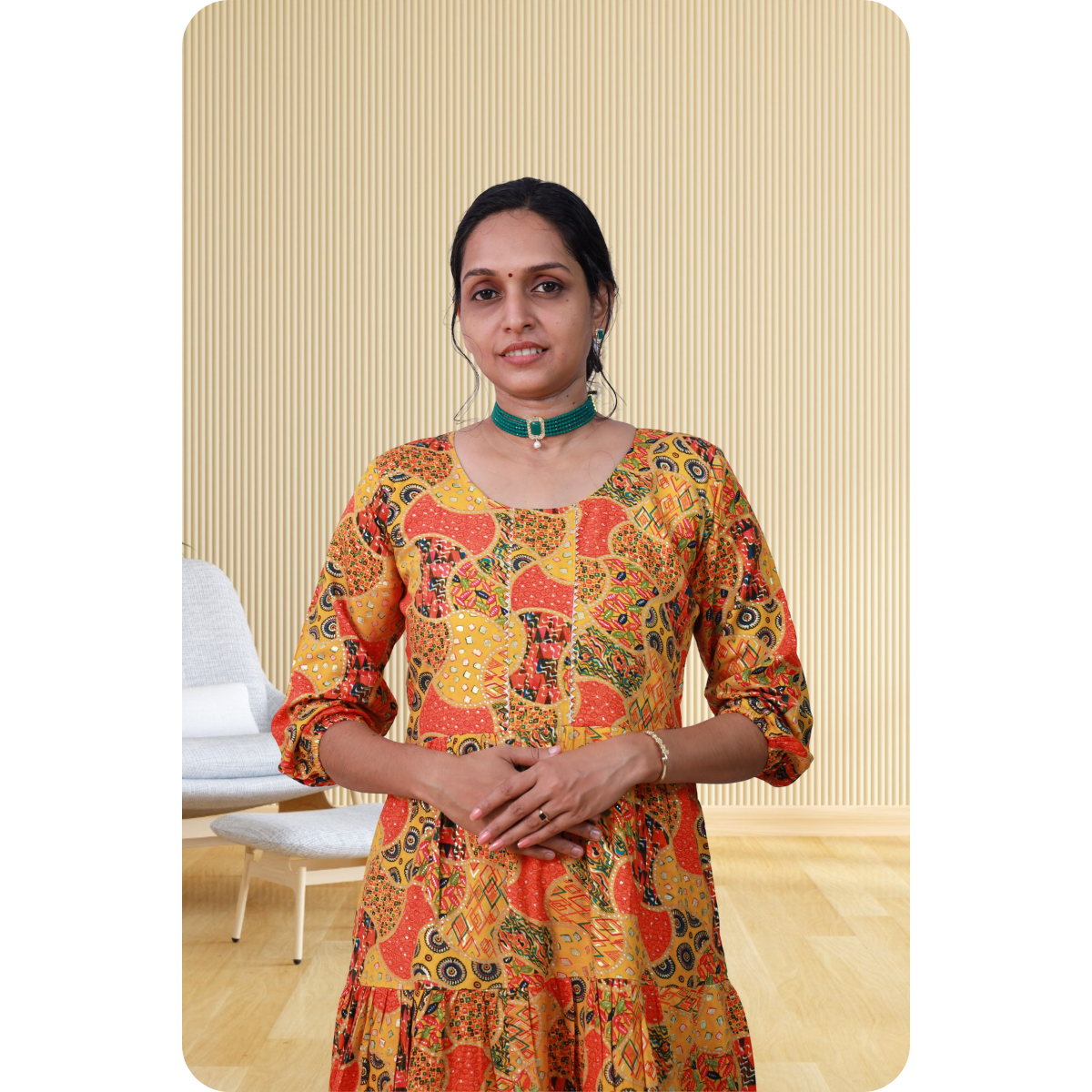 Miya Orange and Yellow Print Flare Top