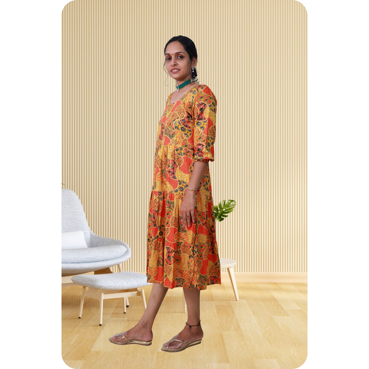 Miya Orange and Yellow Print Flare Top