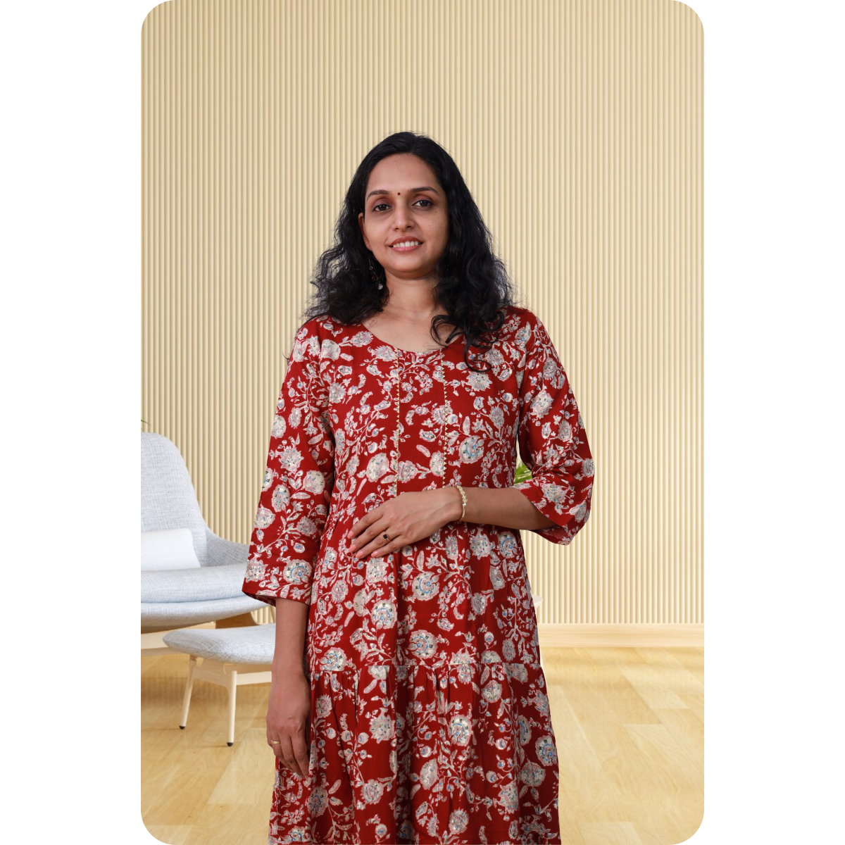 Kripa White and Red Frill Top