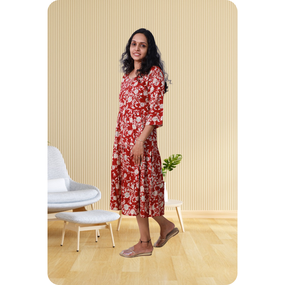 Kripa White and Red Frill Top