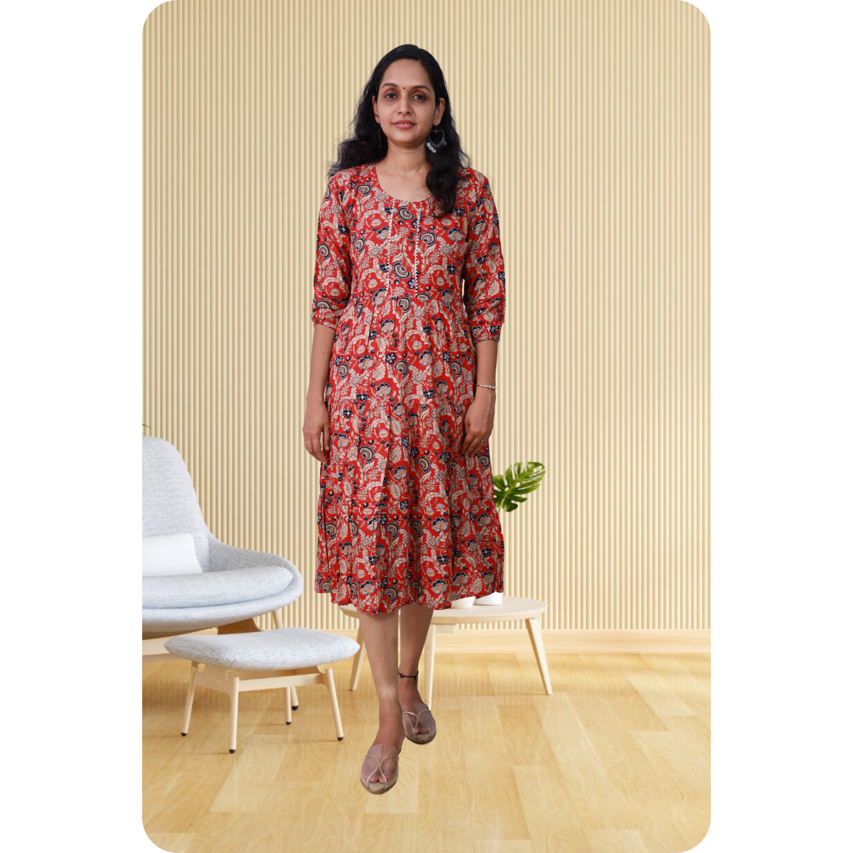 Kripa Red and Blue Print Frill Top