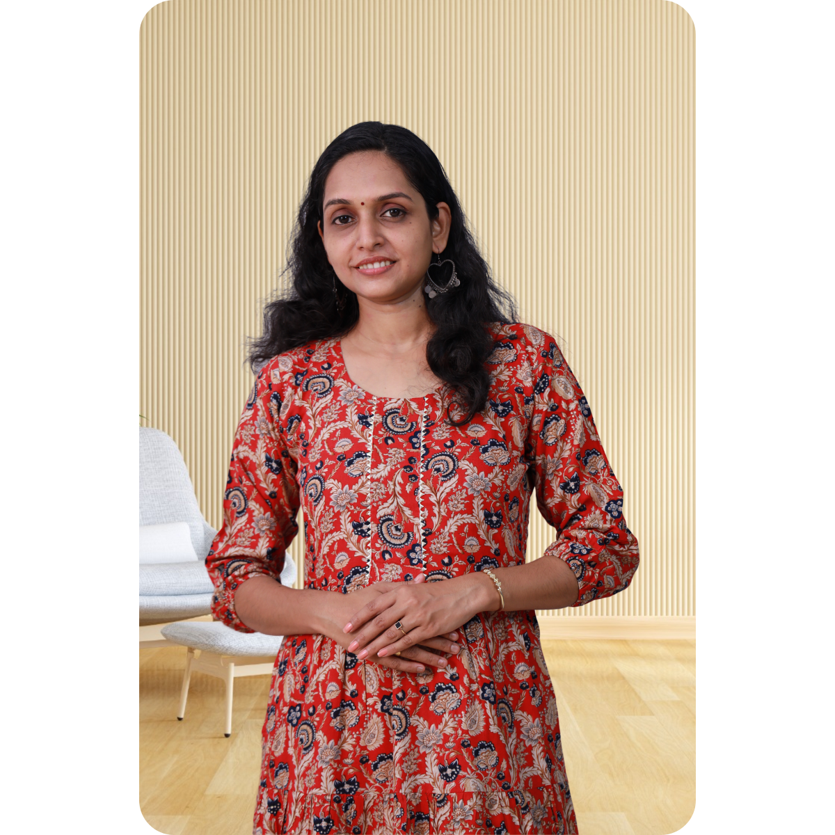 Kripa Red and Blue Print Frill Top