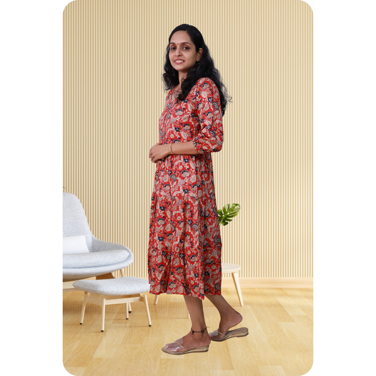 Kripa Red and Blue Print Frill Top