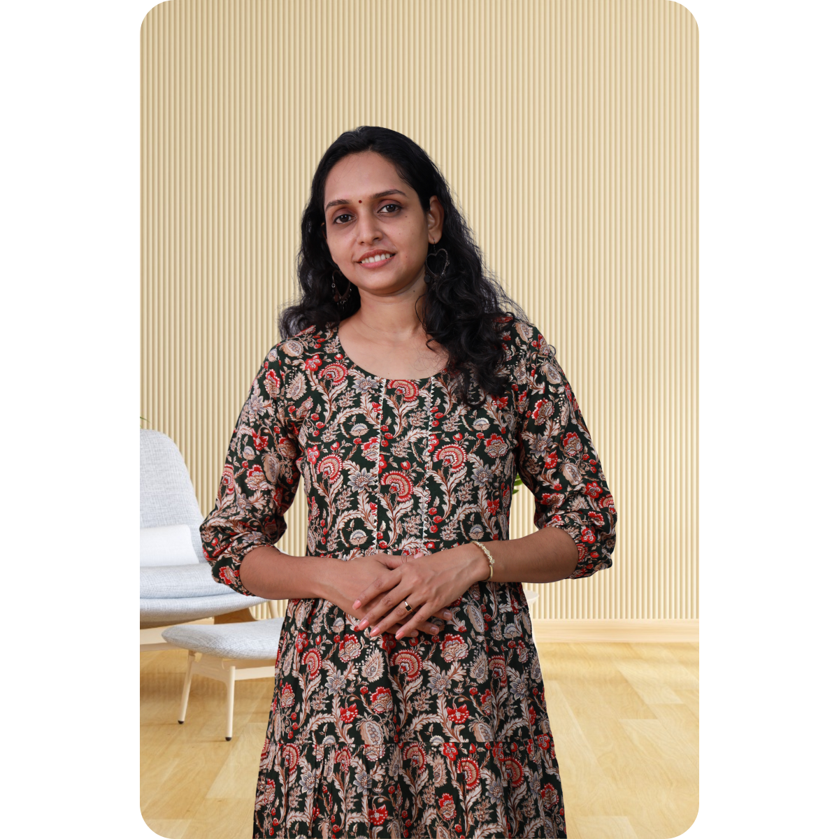 Kripa Red and Black Print Frill Top