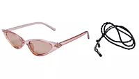 Soigné Female Small Cat Eye Sunglasses.See Through Brown Frame with black String