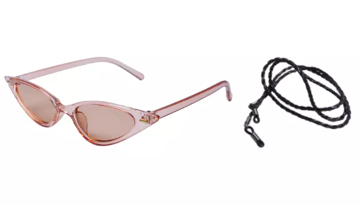 Soigné Female Small Cat Eye Sunglasses.See Through Brown Frame with black String
