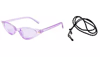 Soigné Female Small Cat Eye Sunglasses.See Through Purple Frame with String Black