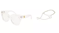 Soigné Female Oversized CatEye Spectacle Frame. Transparent Color with Golden Chain