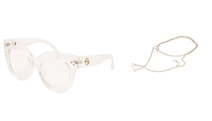 Soigné Female Oversized CatEye Spectacle Frame. Transparent Color with Golden Chain Soigné Female Oversized CatEye Spectacle Frame. Transparent Color with Golden Chain