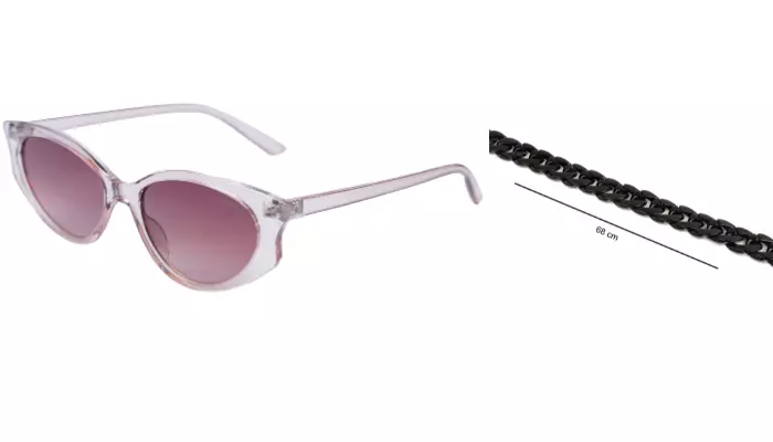 Soigné Female Large Cateye Sunglasses.Transparent Frame with black color string