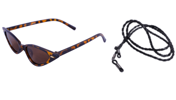 Soigné Female Small Cat Eye Sunglasses.Leopard Print.Brown Lens with  Black String