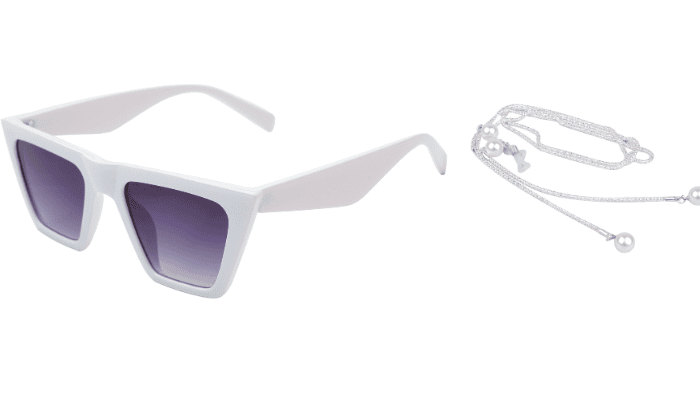 Soigné Female Large Square Sunglasses.White Color Frame with Metal Chain For Female Sunglasses Soigné Female Large Square Sunglasses.White Color Frame with Metal Chain For Female Sunglasses