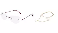 Soigné Female Medium Rimless Cat Eye Spectacle Frame. with Golden ChainRed with