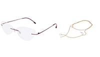 Soigné Female Medium Rimless Cat Eye Spectacle Frame. with Golden ChainRed with Soigné Female Medium Rimless Cat Eye Spectacle Frame. with Golden ChainRed with