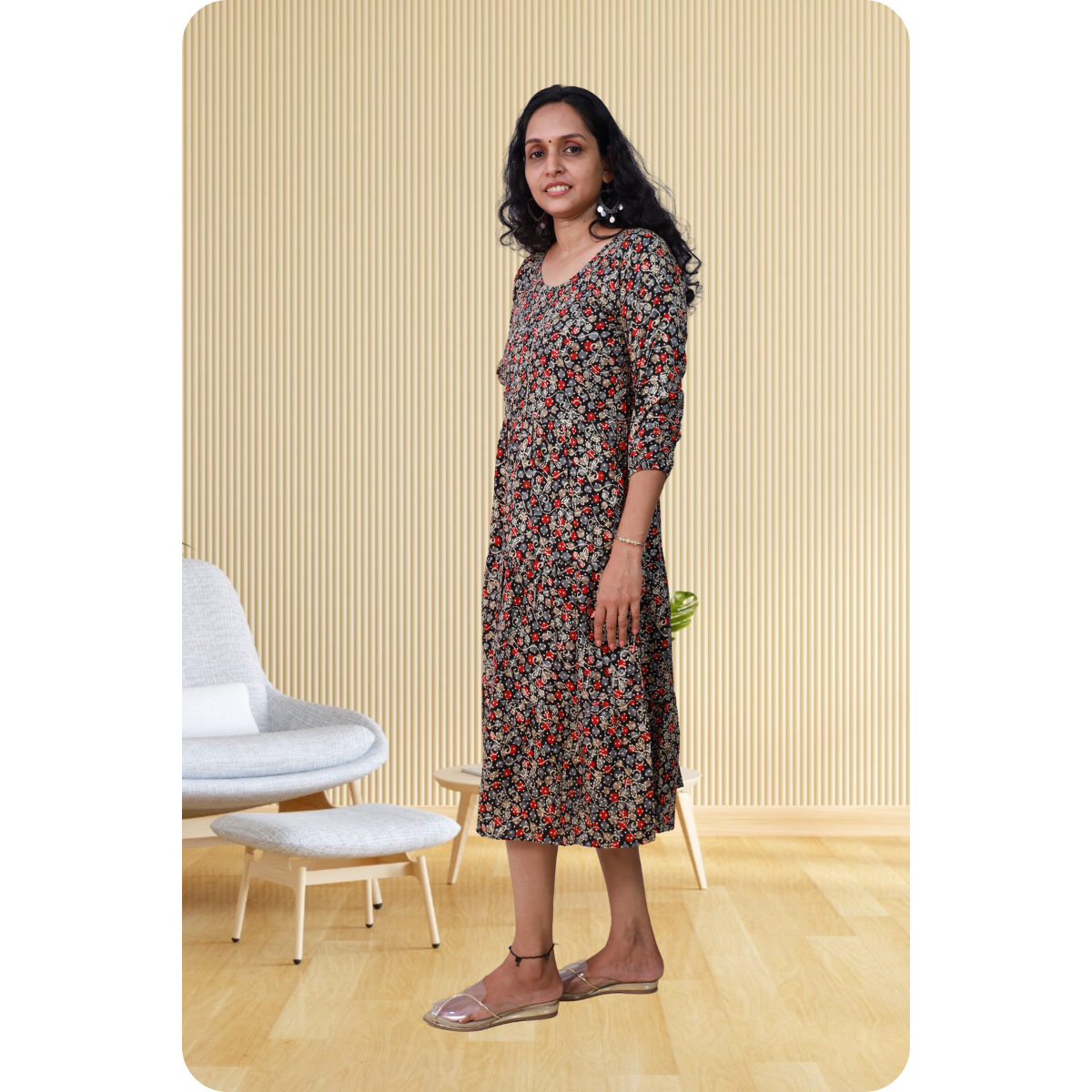Kripa Black and Red Dot Print Frill top
