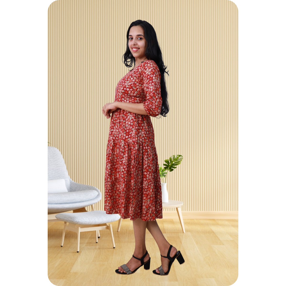 Kripa White and Red Dot Print Frill Top