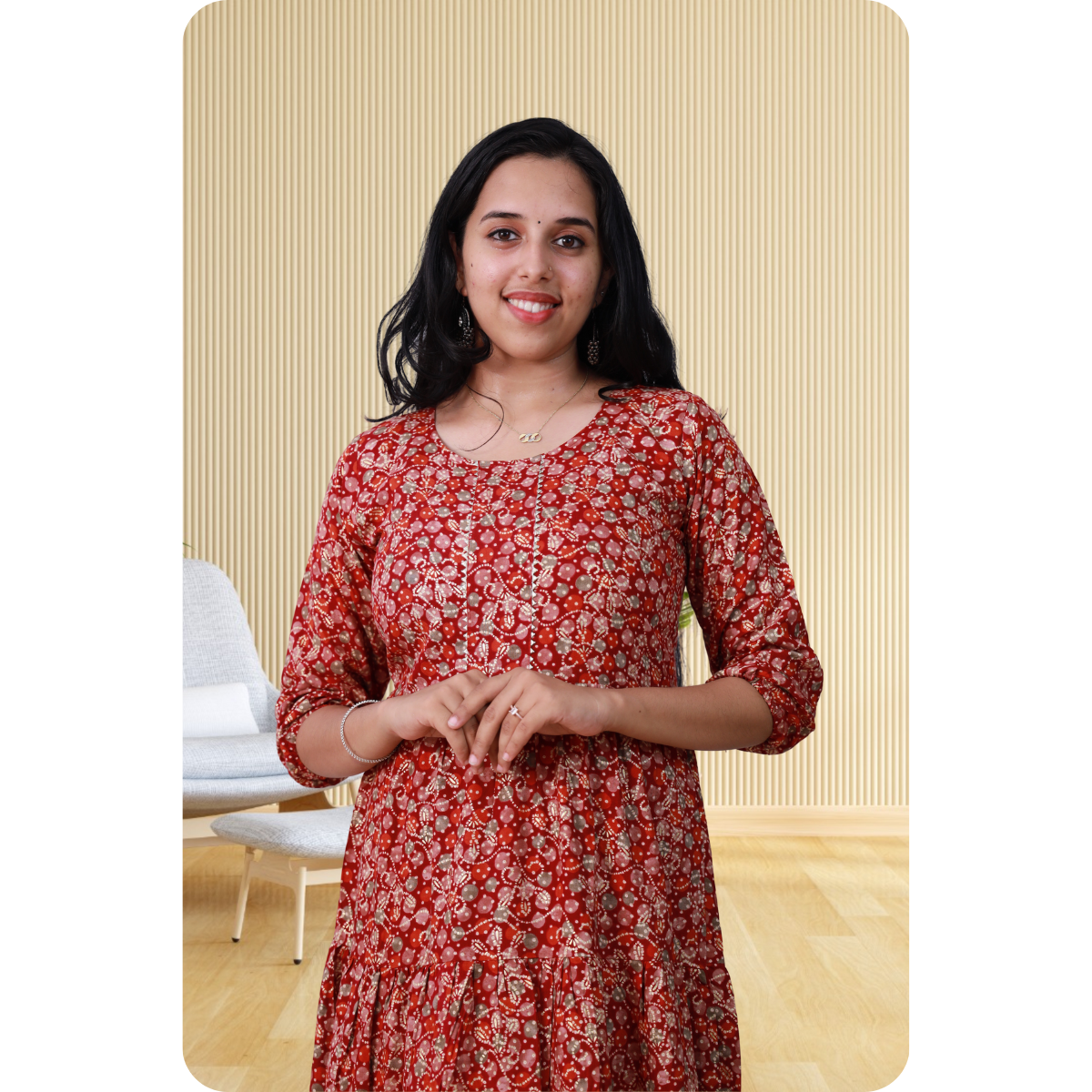 Kripa White and Red Dot Print Frill Top