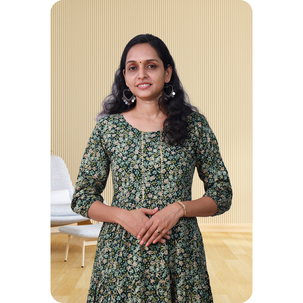 Kripa Green Dot Print Frill Top