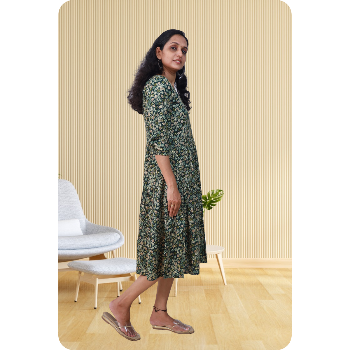 Kripa Green Dot Print Frill Top