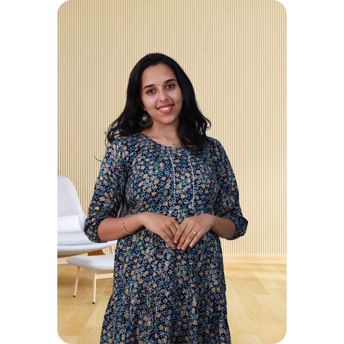 Kripa Blue Dot Print Frill Top