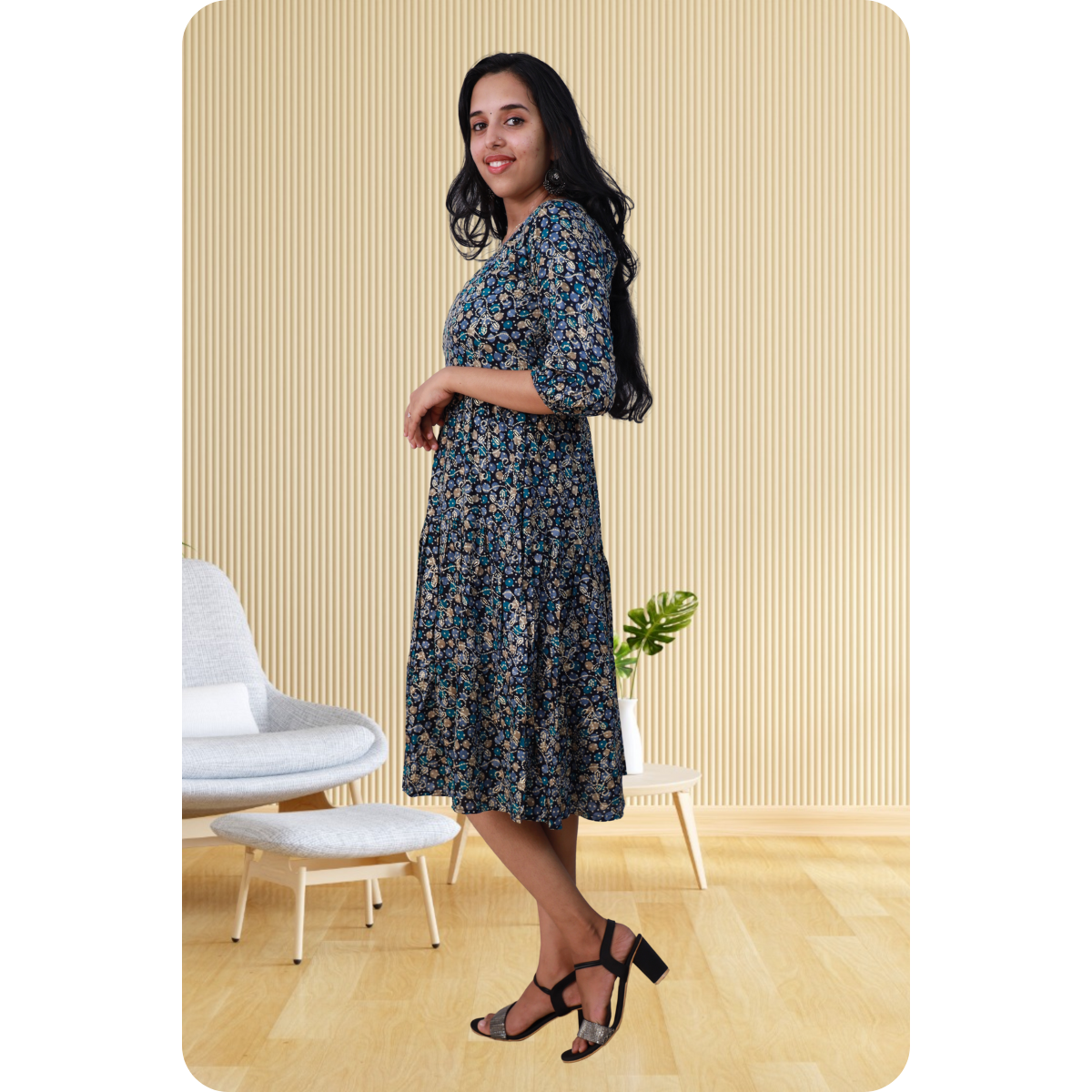 Kripa Blue Dot Print Frill Top