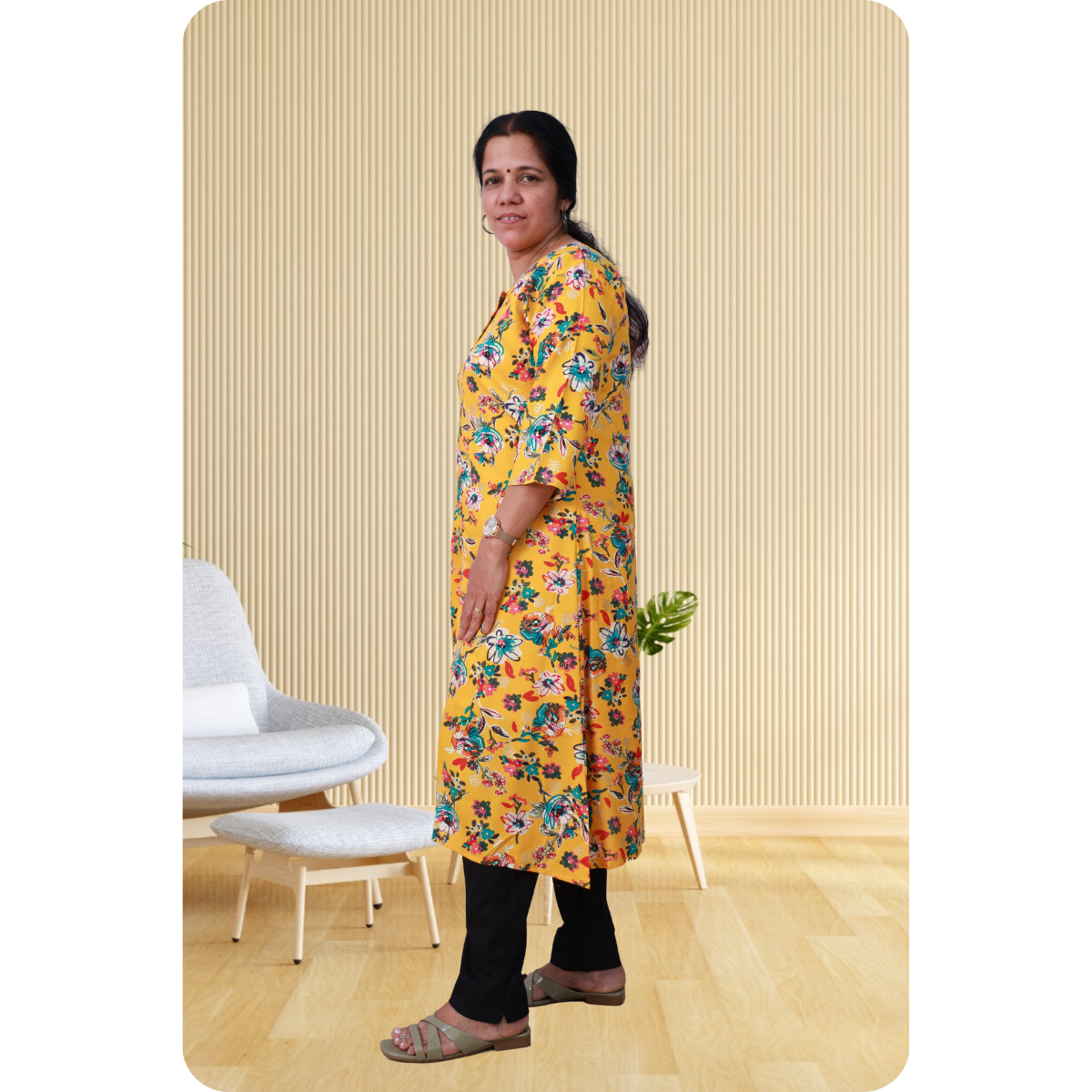 Jasmine Side Slited Yellow Printed Top