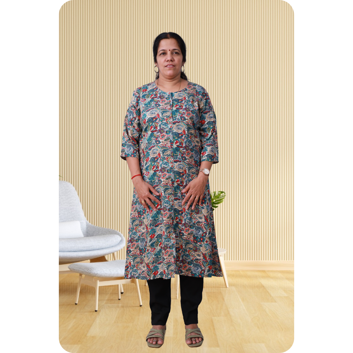 Vyga Rayon Foil Printed Peacock Bliue