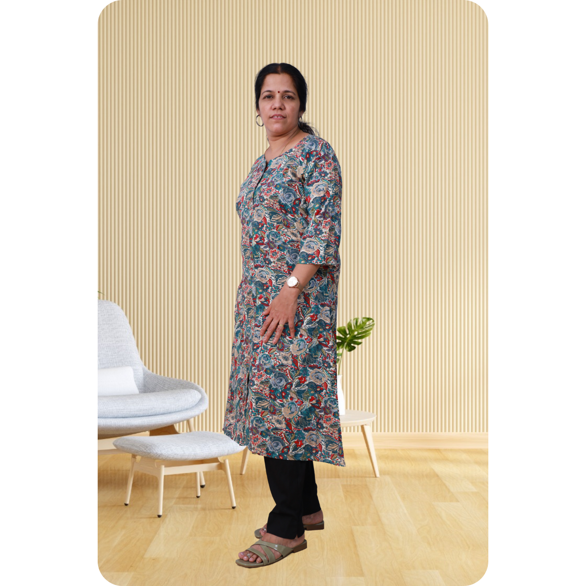 Vyga Rayon Foil Printed Peacock Bliue