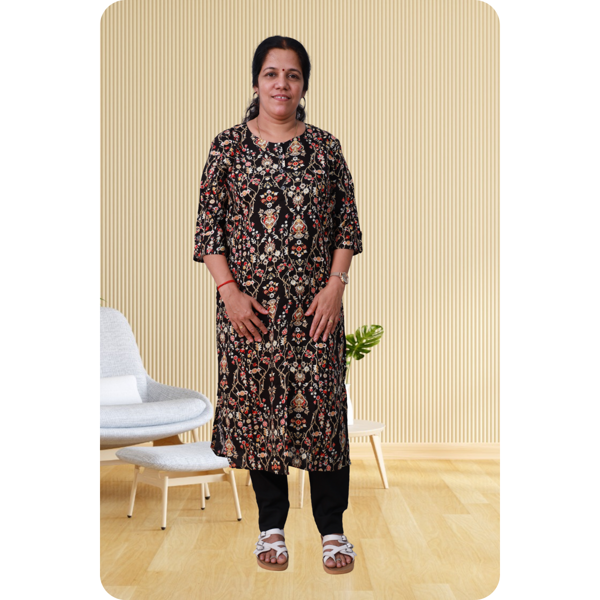 Jasmine Side Slited black shaded print