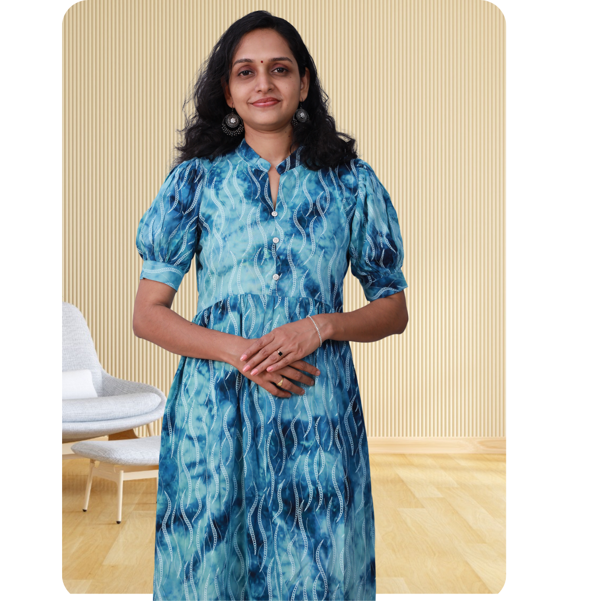 Esther discharge rayon sky blue dress