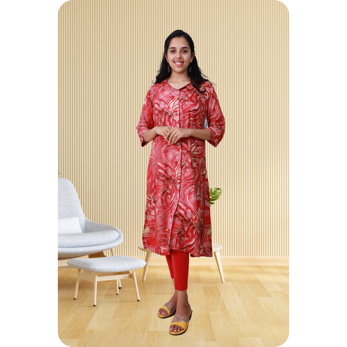 Zahari A Line top red printed