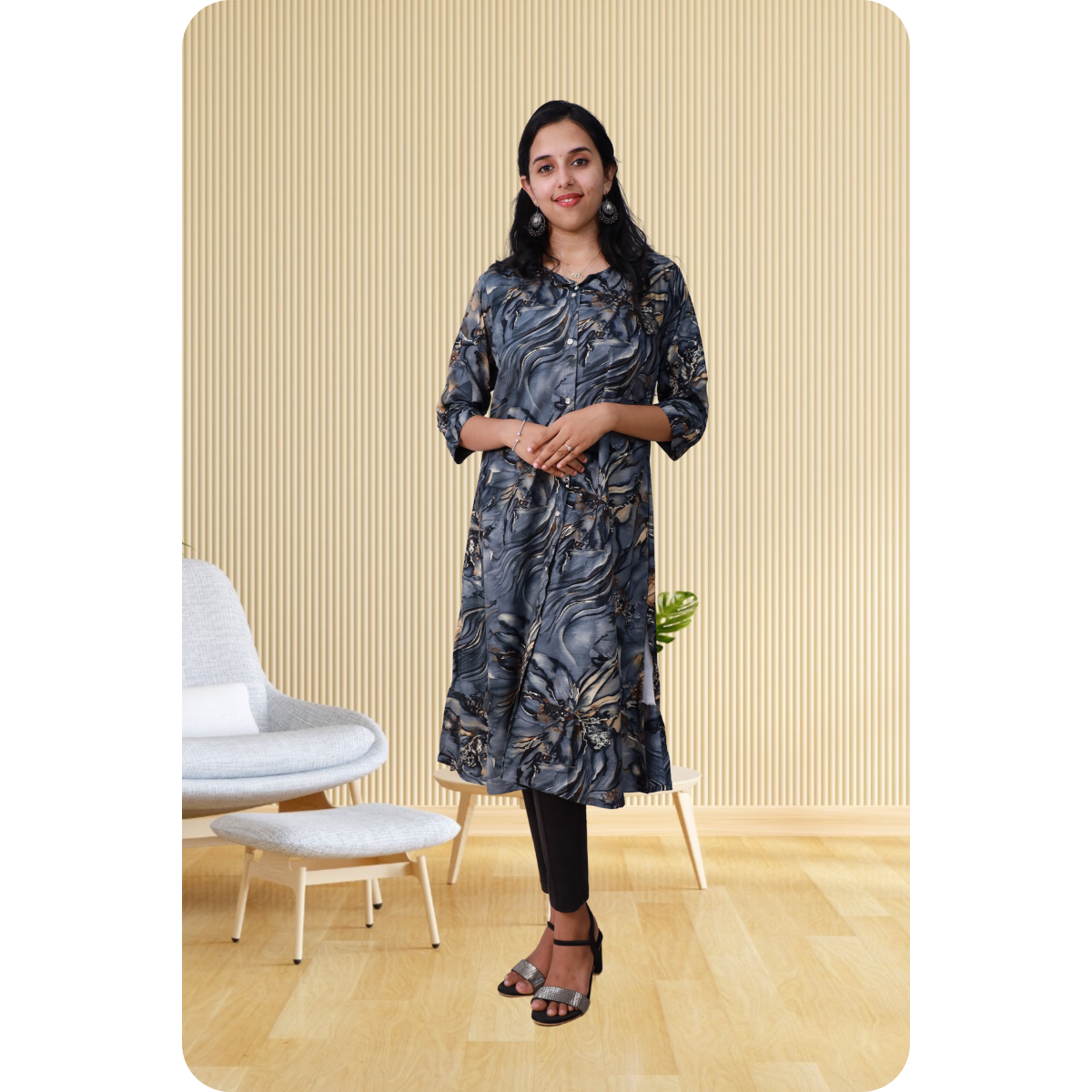 Zahari A Line top grey printed