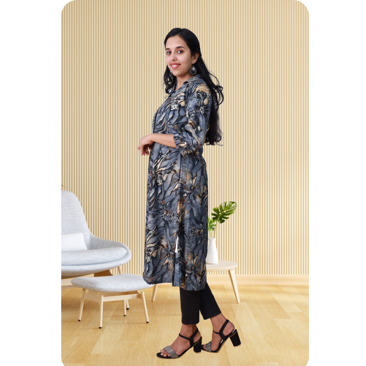 Zahari A Line top grey printed