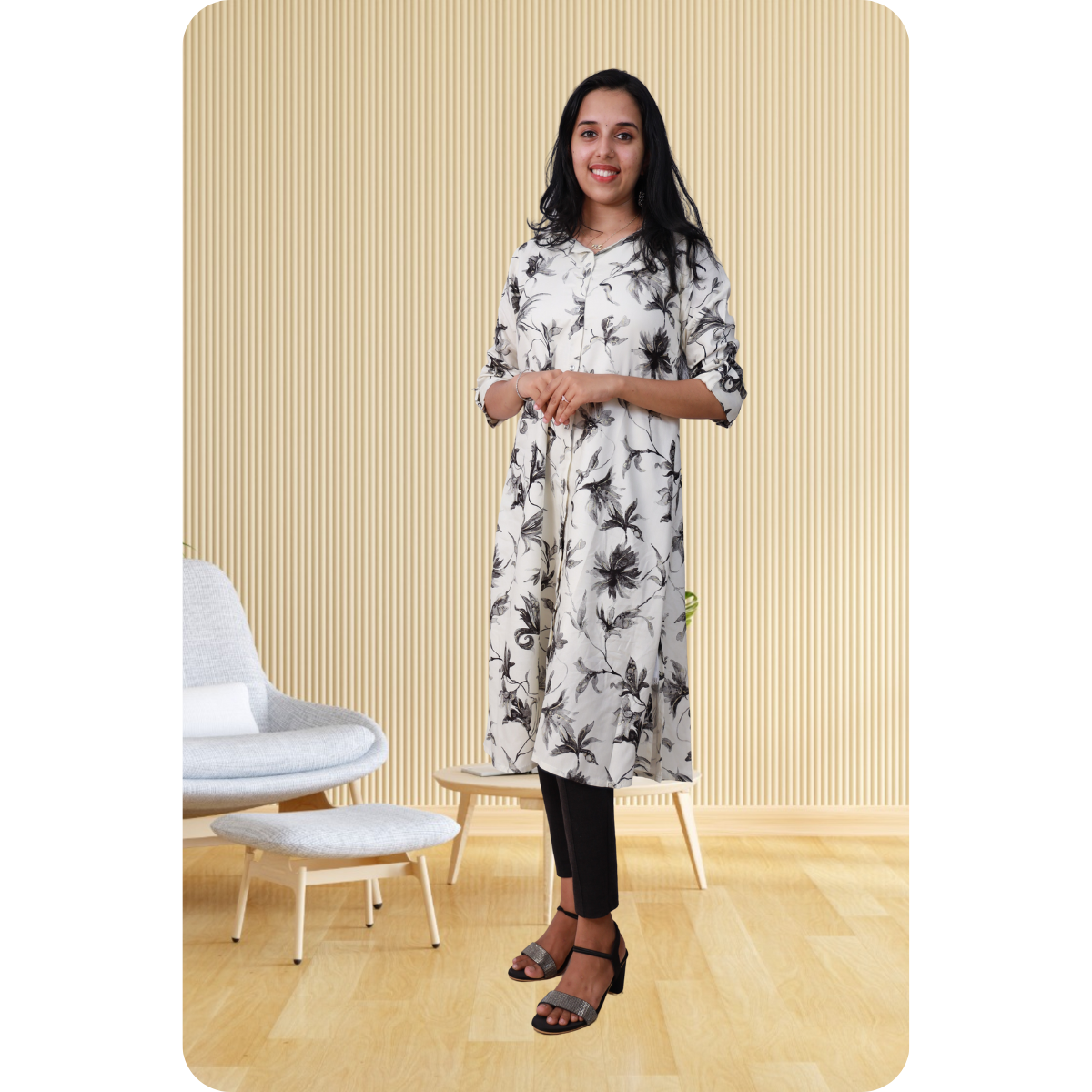 Zahari A Line top white & black