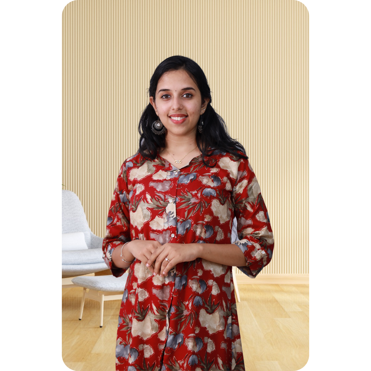 Zahari A Line top maroon floral