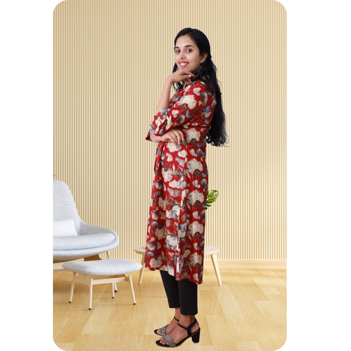 Zahari A Line top maroon floral