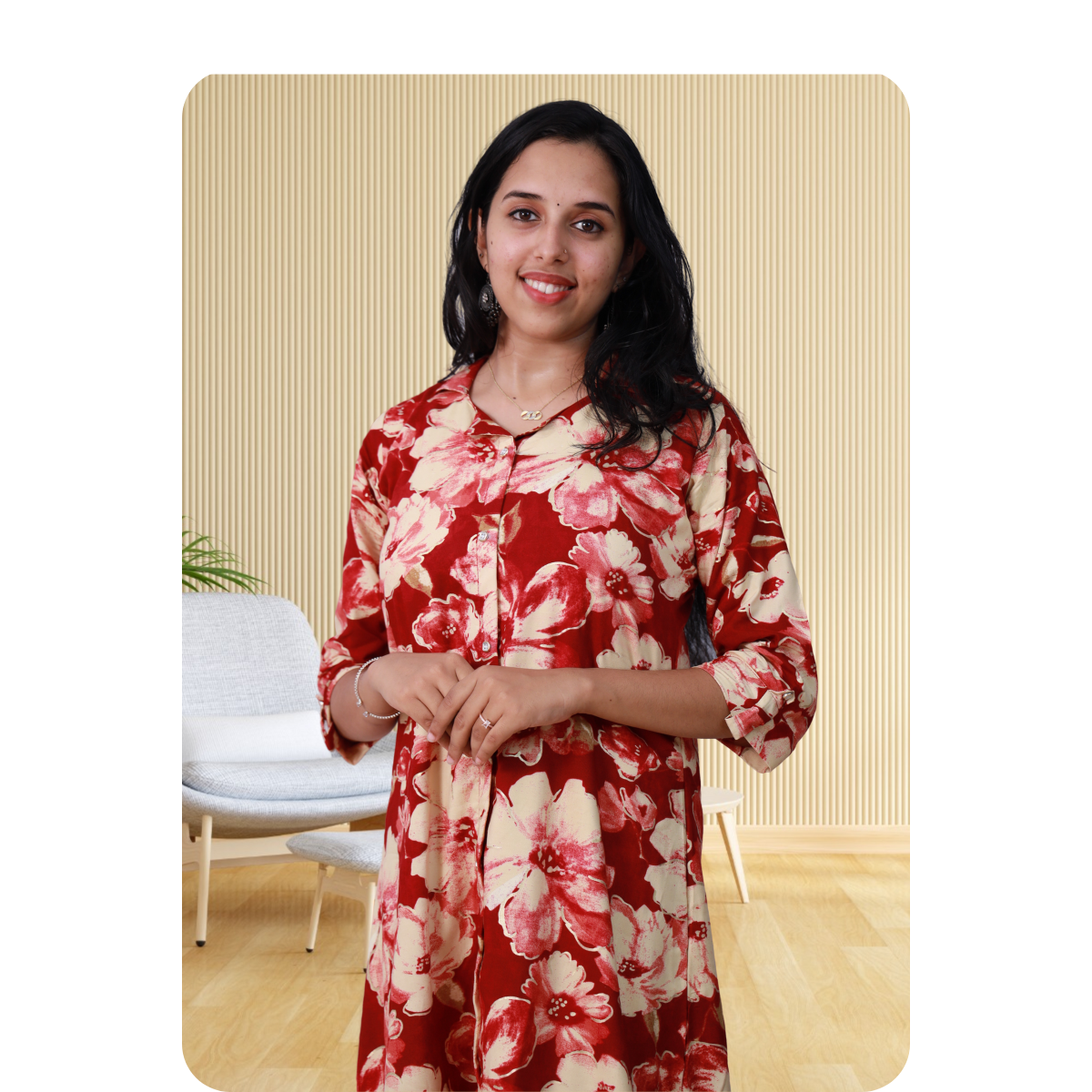 Zahari A Line red floral