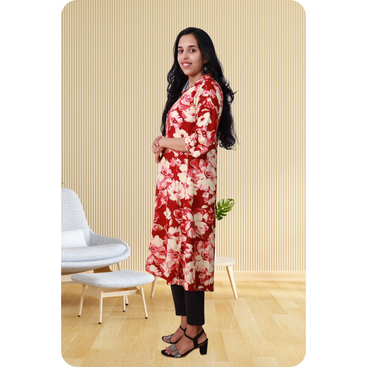 Zahari A Line red floral