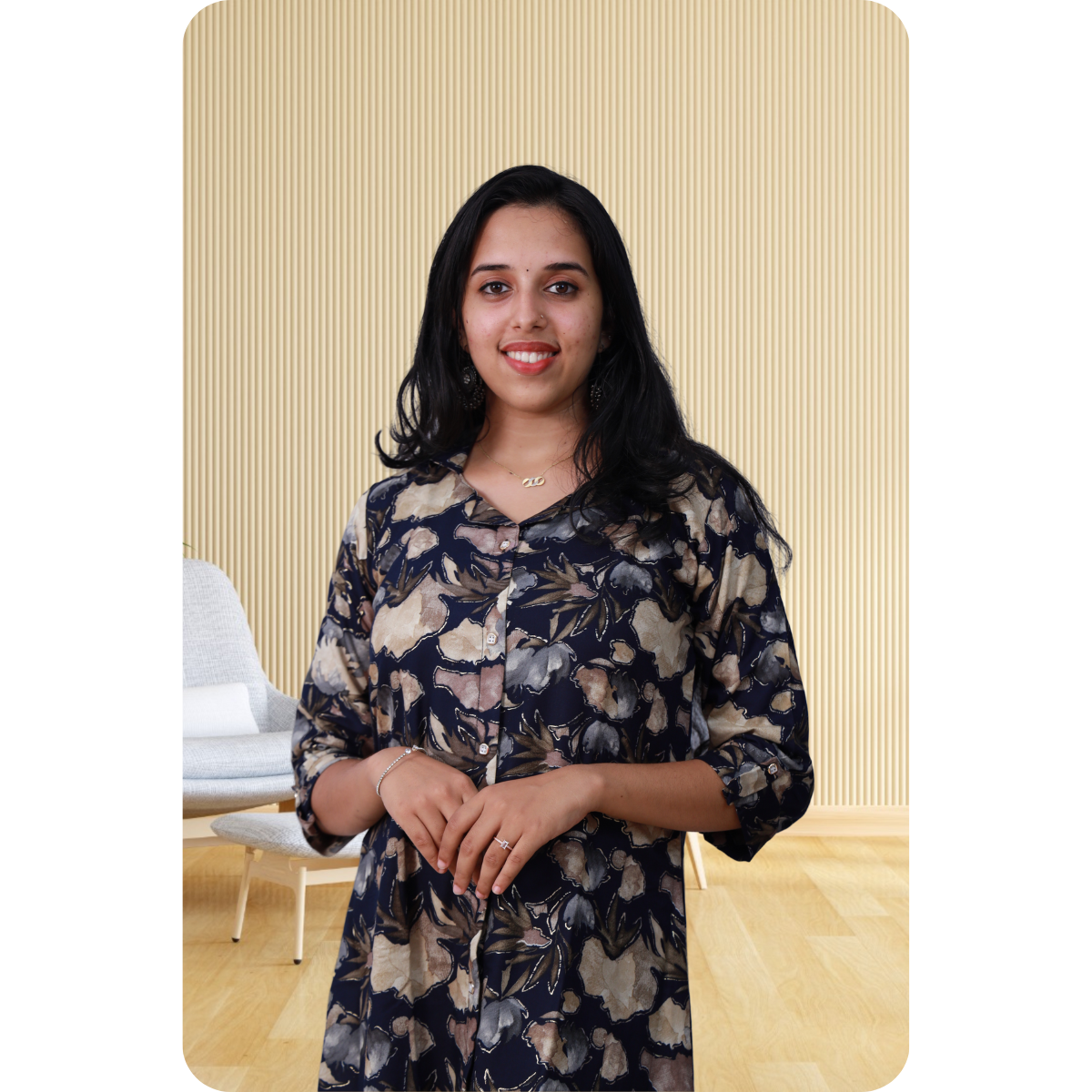 Zahari A Line top grey floral
