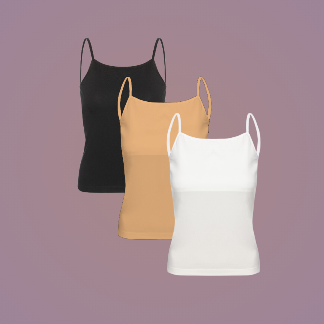 Padded Tank Top For Teens | Flat Padding Covers Nipple Buds | Perfect To Wear Under School Uniform (pack of 3)
